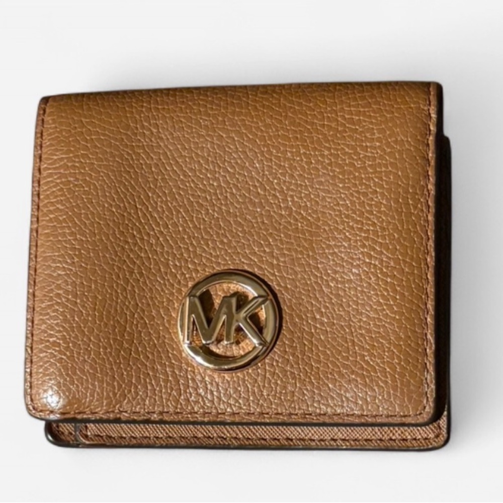 Michael Kors Tan Saffiano Leather Card Wallet with Gold Hardware